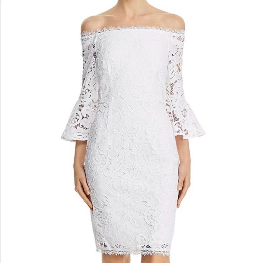 Adrianna Papell white lace off-the-shoulder dress